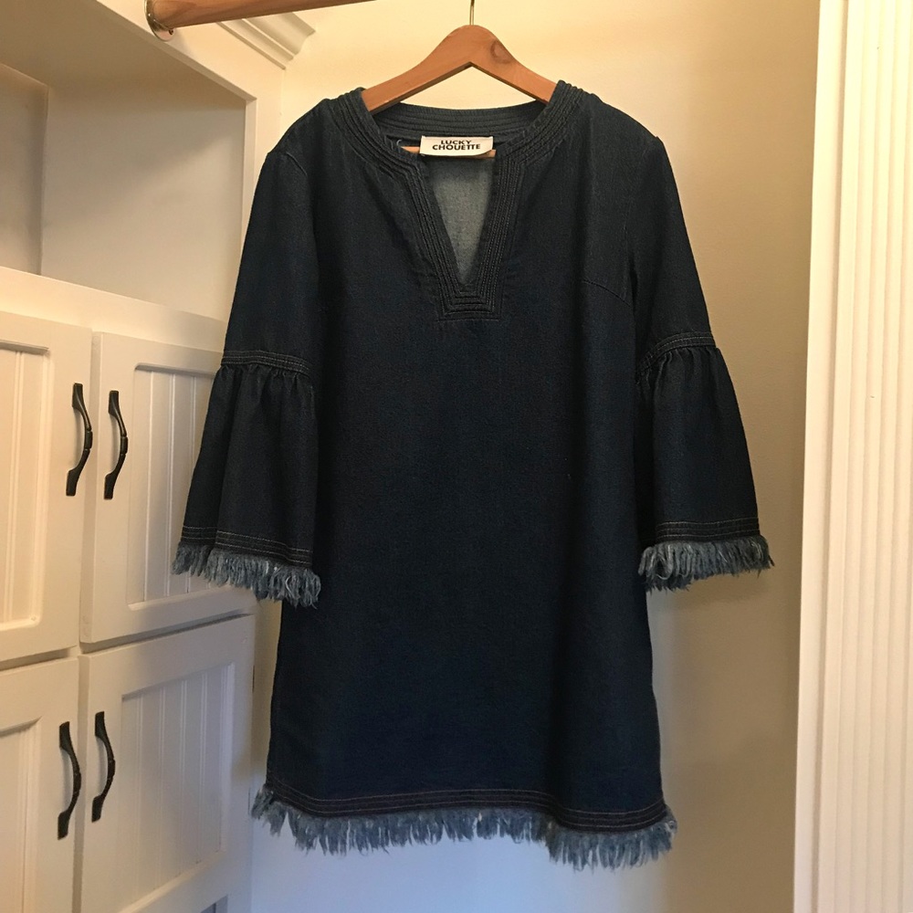 Fringe hem denim mini dress💘
